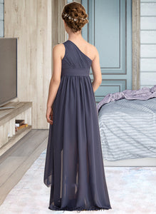 Evelin A-Line One-Shoulder Asymmetrical Chiffon Junior Bridesmaid Dress With Ruffle XXCP0013489