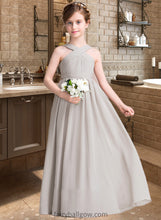 Load image into Gallery viewer, Abbey A-Line V-neck Floor-Length Chiffon Junior Bridesmaid Dress With Ruffle Bow(s) XXCP0013491