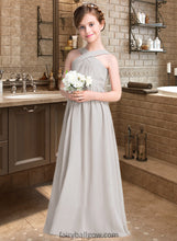 Load image into Gallery viewer, Abbey A-Line V-neck Floor-Length Chiffon Junior Bridesmaid Dress With Ruffle Bow(s) XXCP0013491