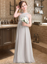 Load image into Gallery viewer, Abbey A-Line V-neck Floor-Length Chiffon Junior Bridesmaid Dress With Ruffle Bow(s) XXCP0013491