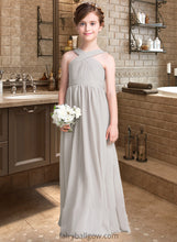 Load image into Gallery viewer, Abbey A-Line V-neck Floor-Length Chiffon Junior Bridesmaid Dress With Ruffle Bow(s) XXCP0013491