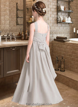 Load image into Gallery viewer, Abbey A-Line V-neck Floor-Length Chiffon Junior Bridesmaid Dress With Ruffle Bow(s) XXCP0013491