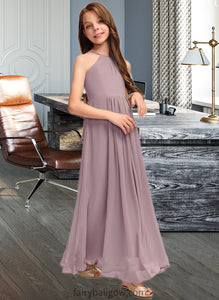 Amy A-Line Scoop Neck Floor-Length Chiffon Junior Bridesmaid Dress With Cascading Ruffles XXCP0013492