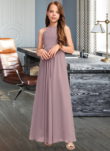 Amy A-Line Scoop Neck Floor-Length Chiffon Junior Bridesmaid Dress With Cascading Ruffles XXCP0013492