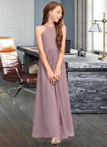 Amy A-Line Scoop Neck Floor-Length Chiffon Junior Bridesmaid Dress With Cascading Ruffles XXCP0013492