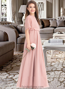 Gladys A-Line Scoop Neck Floor-Length Chiffon Junior Bridesmaid Dress XXCP0013493