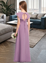 Load image into Gallery viewer, Harper A-Line V-neck Floor-Length Chiffon Junior Bridesmaid Dress With Bow(s) Cascading Ruffles XXCP0013494