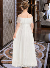 Load image into Gallery viewer, Madelyn A-Line Off-the-Shoulder Asymmetrical Lace Junior Bridesmaid Dress XXCP0013497