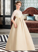 Load image into Gallery viewer, Yareli Ball-Gown/Princess Scoop Neck Floor-Length Satin Lace Junior Bridesmaid Dress XXCP0013498