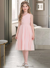 Load image into Gallery viewer, Noemi A-Line One-Shoulder Knee-Length Chiffon Junior Bridesmaid Dress With Ruffle XXCP0013499