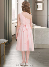 Load image into Gallery viewer, Noemi A-Line One-Shoulder Knee-Length Chiffon Junior Bridesmaid Dress With Ruffle XXCP0013499