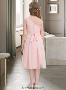 Noemi A-Line One-Shoulder Knee-Length Chiffon Junior Bridesmaid Dress With Ruffle XXCP0013499