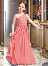 Load image into Gallery viewer, Emma A-Line One-Shoulder Floor-Length Chiffon Lace Junior Bridesmaid Dress XXCP0013500