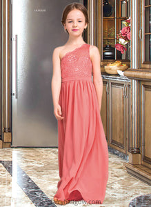 Emma A-Line One-Shoulder Floor-Length Chiffon Lace Junior Bridesmaid Dress XXCP0013500