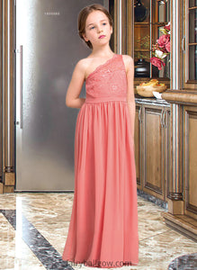 Emma A-Line One-Shoulder Floor-Length Chiffon Lace Junior Bridesmaid Dress XXCP0013500