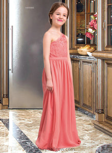 Emma A-Line One-Shoulder Floor-Length Chiffon Lace Junior Bridesmaid Dress XXCP0013500