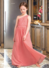 Load image into Gallery viewer, Emma A-Line One-Shoulder Floor-Length Chiffon Lace Junior Bridesmaid Dress XXCP0013500