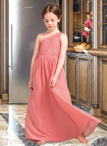 Emma A-Line One-Shoulder Floor-Length Chiffon Lace Junior Bridesmaid Dress XXCP0013500