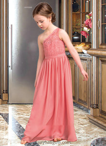 Emma A-Line One-Shoulder Floor-Length Chiffon Lace Junior Bridesmaid Dress XXCP0013500