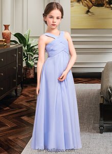 Luciana A-Line V-neck Floor-Length Chiffon Junior Bridesmaid Dress With Ruffle XXCP0013501