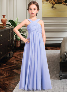 Luciana A-Line V-neck Floor-Length Chiffon Junior Bridesmaid Dress With Ruffle XXCP0013501