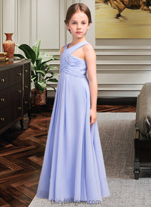 Luciana A-Line V-neck Floor-Length Chiffon Junior Bridesmaid Dress With Ruffle XXCP0013501