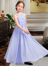 Load image into Gallery viewer, Luciana A-Line V-neck Floor-Length Chiffon Junior Bridesmaid Dress With Ruffle XXCP0013501