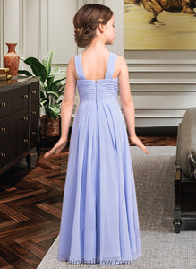 Luciana A-Line V-neck Floor-Length Chiffon Junior Bridesmaid Dress With Ruffle XXCP0013501