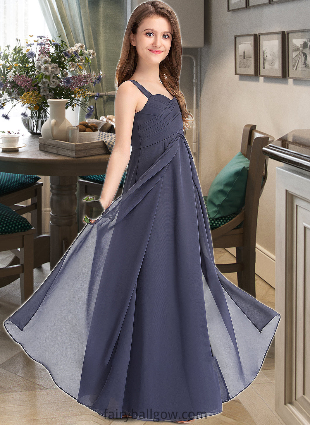 Lauryn A-Line Sweetheart Floor-Length Chiffon Junior Bridesmaid Dress With Ruffle XXCP0013504