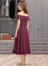 Load image into Gallery viewer, Alina A-Line Off-the-Shoulder Tea-Length Chiffon Lace Junior Bridesmaid Dress XXCP0013505