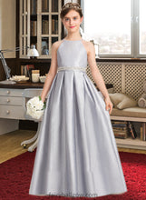 Load image into Gallery viewer, Janet A-Line Scoop Neck Floor-Length Taffeta Junior Bridesmaid Dress With Beading Bow(s) XXCP0013506