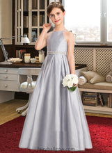 Load image into Gallery viewer, Janet A-Line Scoop Neck Floor-Length Taffeta Junior Bridesmaid Dress With Beading Bow(s) XXCP0013506