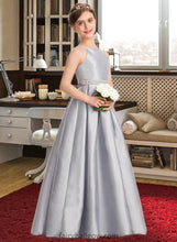 Load image into Gallery viewer, Janet A-Line Scoop Neck Floor-Length Taffeta Junior Bridesmaid Dress With Beading Bow(s) XXCP0013506