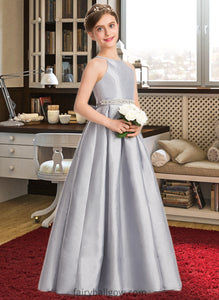 Janet A-Line Scoop Neck Floor-Length Taffeta Junior Bridesmaid Dress With Beading Bow(s) XXCP0013506