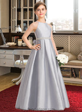 Load image into Gallery viewer, Janet A-Line Scoop Neck Floor-Length Taffeta Junior Bridesmaid Dress With Beading Bow(s) XXCP0013506