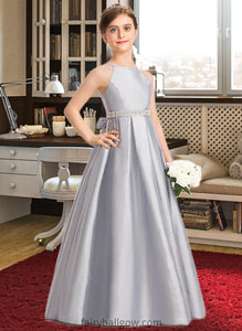 Janet A-Line Scoop Neck Floor-Length Taffeta Junior Bridesmaid Dress With Beading Bow(s) XXCP0013506