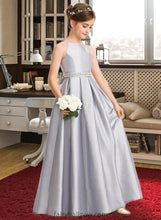 Load image into Gallery viewer, Janet A-Line Scoop Neck Floor-Length Taffeta Junior Bridesmaid Dress With Beading Bow(s) XXCP0013506