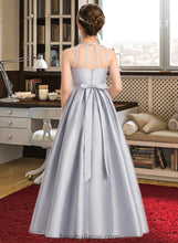 Load image into Gallery viewer, Janet A-Line Scoop Neck Floor-Length Taffeta Junior Bridesmaid Dress With Beading Bow(s) XXCP0013506