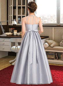 Janet A-Line Scoop Neck Floor-Length Taffeta Junior Bridesmaid Dress With Beading Bow(s) XXCP0013506