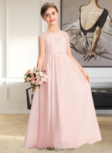 Load image into Gallery viewer, Carley A-Line Scoop Neck Floor-Length Chiffon Junior Bridesmaid Dress With Beading Sequins XXCP0013507