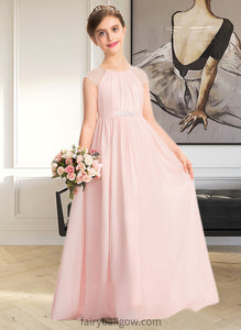 Carley A-Line Scoop Neck Floor-Length Chiffon Junior Bridesmaid Dress With Beading Sequins XXCP0013507