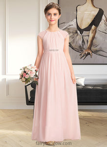 Carley A-Line Scoop Neck Floor-Length Chiffon Junior Bridesmaid Dress With Beading Sequins XXCP0013507