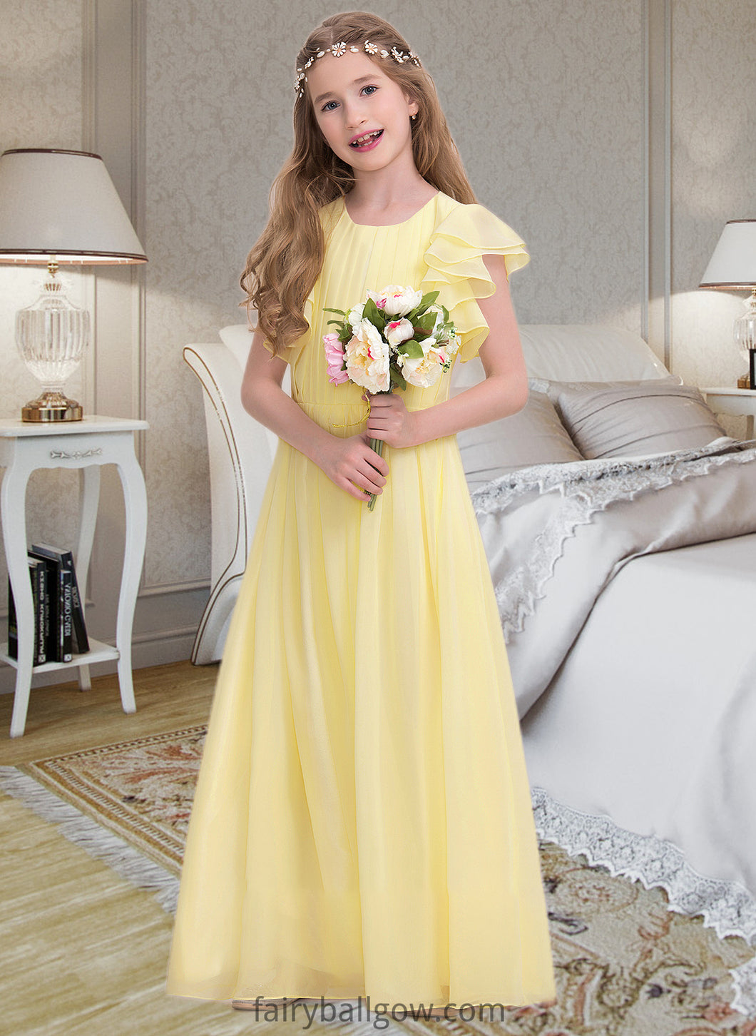 Lilliana A-LineScoopNeckFloor-LengthChiffonJuniorBridesmaidDressWithRuffleCascadingRuffles#123850 XXCP0013508