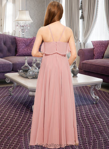 Crystal A-Line Square Neckline Floor-Length Chiffon Junior Bridesmaid Dress With Cascading Ruffles XXCP0013509