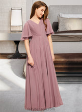 Load image into Gallery viewer, Maureen A-Line V-neck Floor-Length Chiffon Junior Bridesmaid Dress With Ruffle XXCP0013510