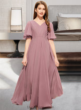 Load image into Gallery viewer, Maureen A-Line V-neck Floor-Length Chiffon Junior Bridesmaid Dress With Ruffle XXCP0013510