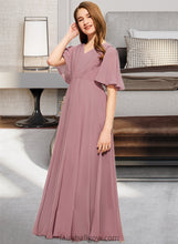 Load image into Gallery viewer, Maureen A-Line V-neck Floor-Length Chiffon Junior Bridesmaid Dress With Ruffle XXCP0013510