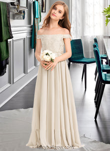 Breanna A-Line Off-the-Shoulder Floor-Length Chiffon Lace Junior Bridesmaid Dress XXCP0013514