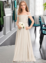 Load image into Gallery viewer, Breanna A-Line Off-the-Shoulder Floor-Length Chiffon Lace Junior Bridesmaid Dress XXCP0013514