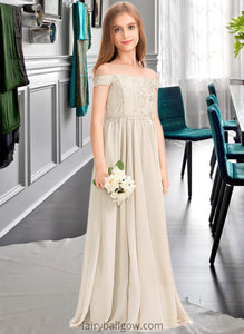 Breanna A-Line Off-the-Shoulder Floor-Length Chiffon Lace Junior Bridesmaid Dress XXCP0013514